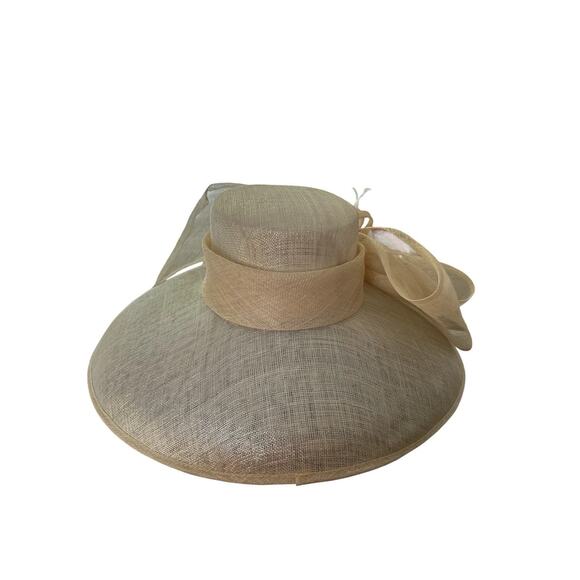 Wide Brim Sinamay Hat Church Kentucky Derby Carriage Tea Wedding Champagne NICE!